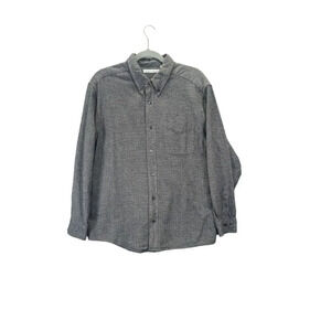 Flannel Button Down Mens Long Sleeve Shirt Large Dark Charcoal Gray Soft